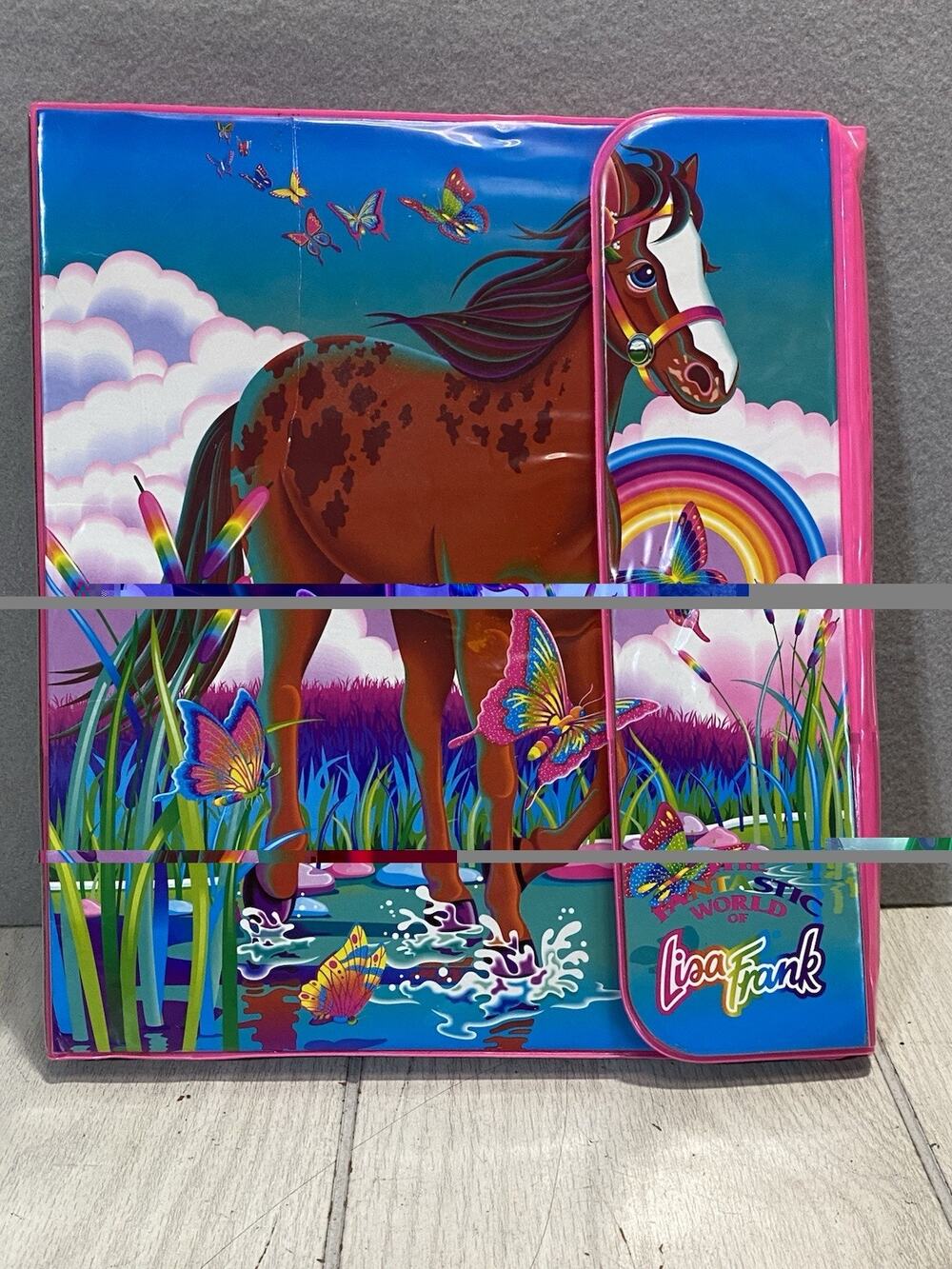 Vintage LISA FRANK Horse 3-Ring Binder 5 Panda, Dog, Cat, Lion Cub Folders Pouch